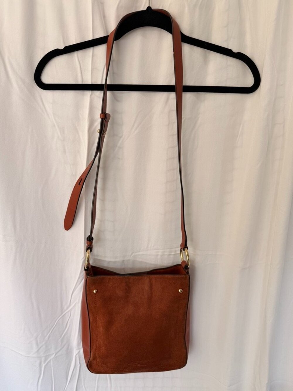 Rebecca Minkoff Brown Suede Crossbody Bag with Gold Ring